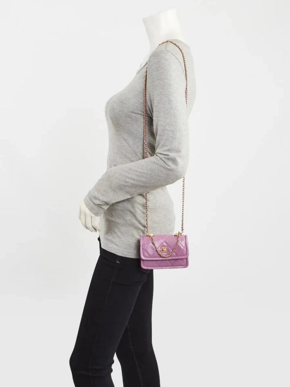 Chanel Purple Quilted Lambskin Shiny Lambskin Quilted Extra Mini Flap